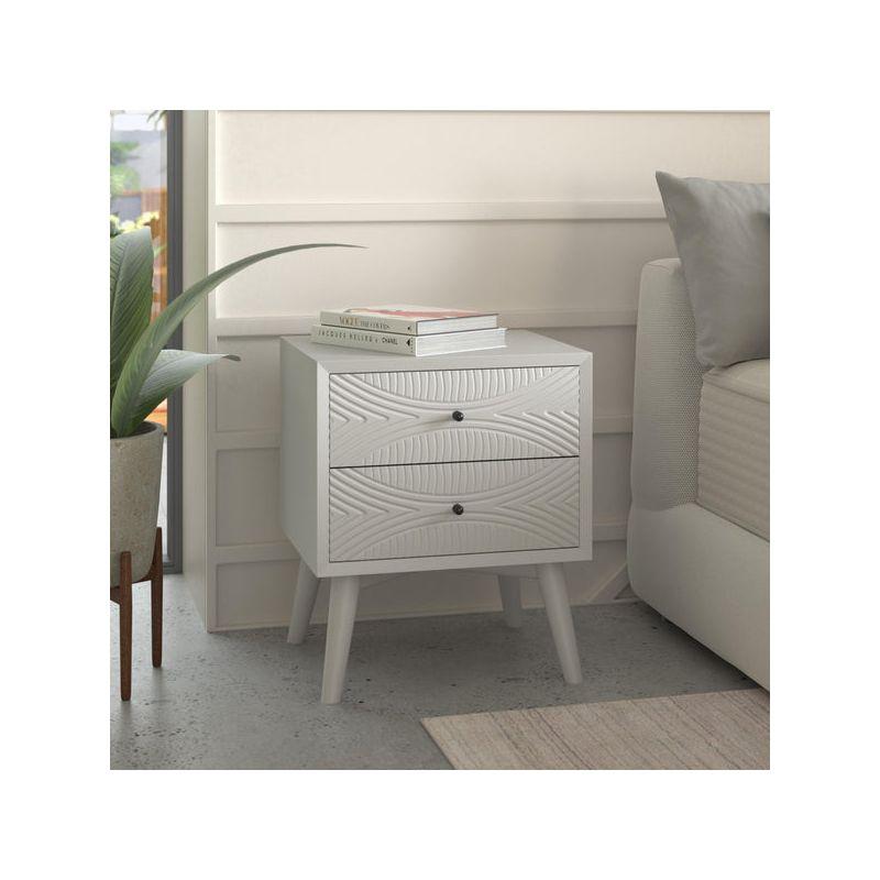 Transitional White Mahogany 2-Drawer Nightstand, 22" W x 26" H