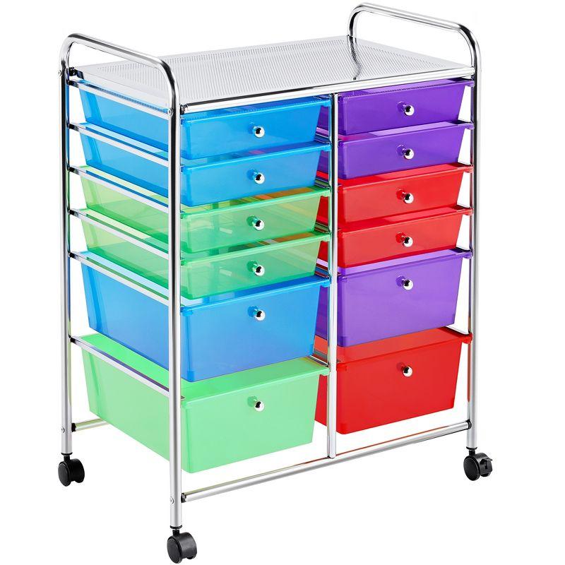 Multicolor 12-Drawer Rolling Storage Cart with Chrome Frame