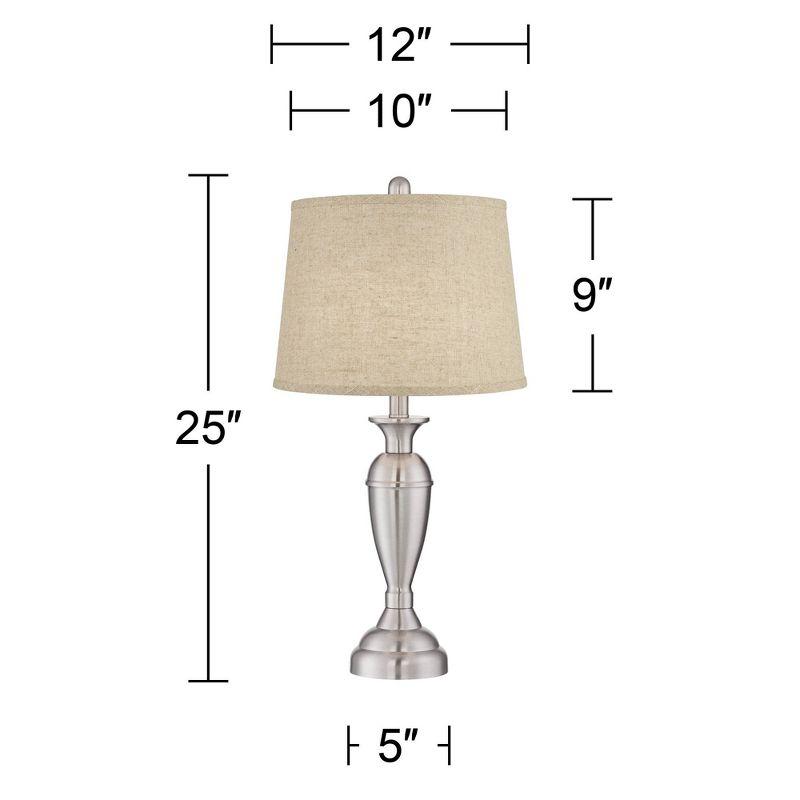 Regency Hill Blair Traditional Table Lamps 25" High Set of 2 Brushed Nickel Burlap Drum Shade for Bedroom Living Room Bedside Nightstand Office House