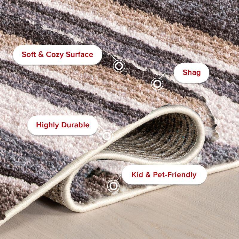 Nuloom Drey Striped 5x8 Shag Area Rug for Living Room Bedroom Dining Room Nursery, Beige Multicolor/Brown