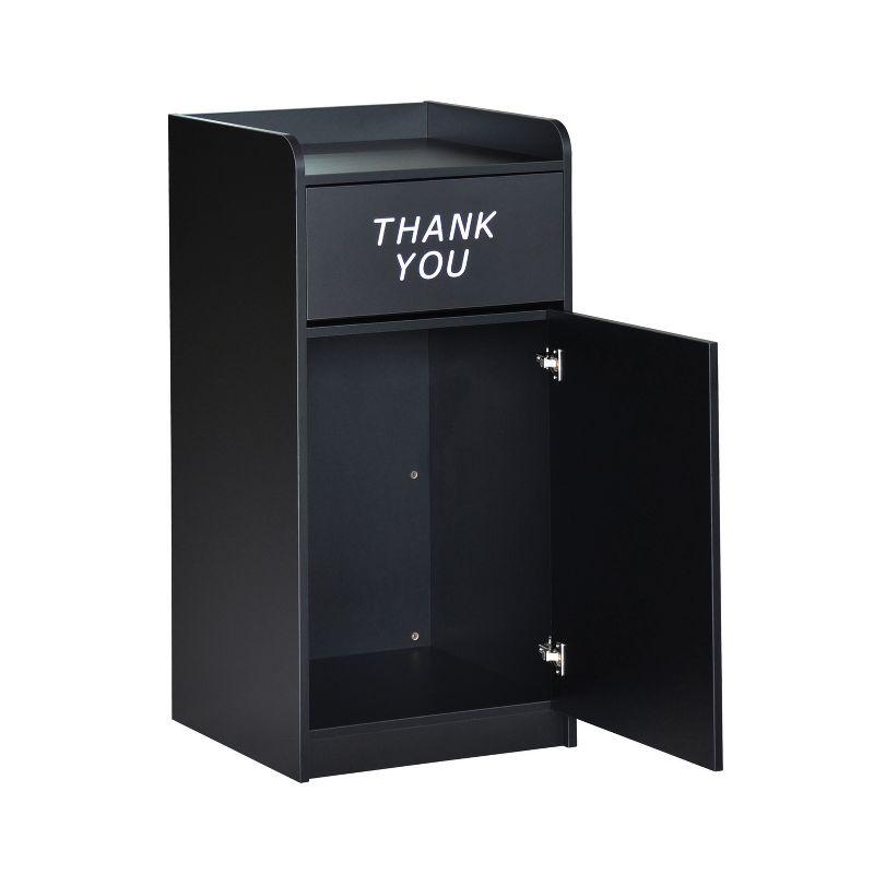 Black Wood Tray Top Trash Receptacle with Thank You Text