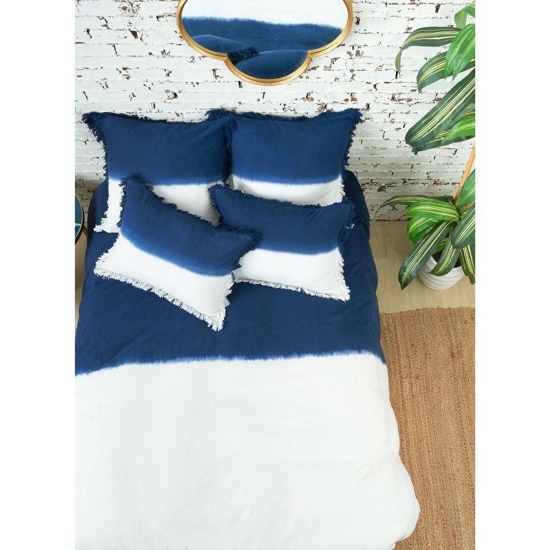 Indigo and White Cotton Queen Bedspread Cover with Fringe