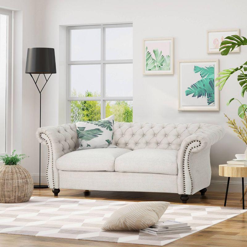 Somerville Traditional Chesterfield Loveseat Beige - Christopher Knight Home: Upholstered, Nailhead Trim, Wood Frame
