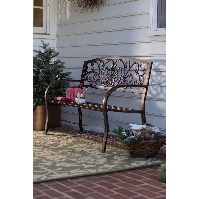 Evergreen 48" Bronze Metal Garden Bench with Floral Design