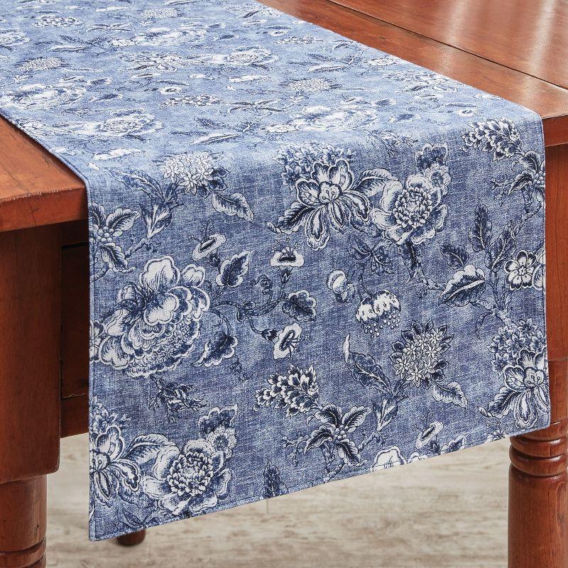 Blue Floral Cotton Table Runner 14" x 16"