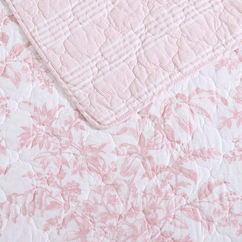 Twin Pink Cotton Reversible Quilt Set with Shams