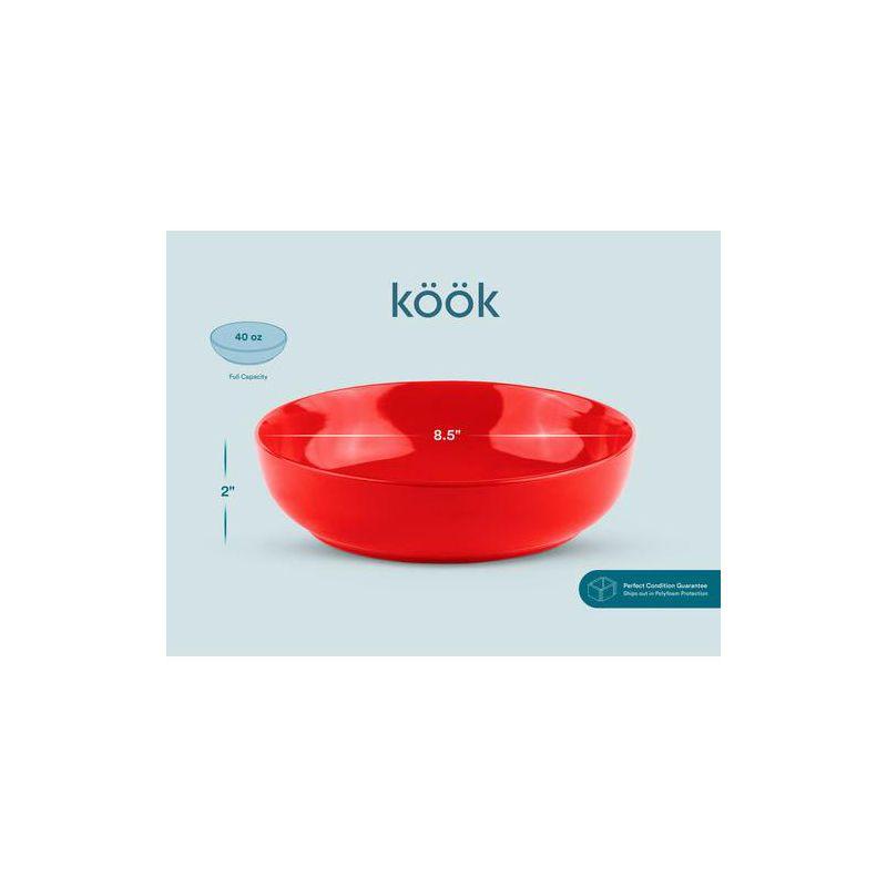 Kook Ceramic Pasta Bowls, Set of 4, 40 oz, Red