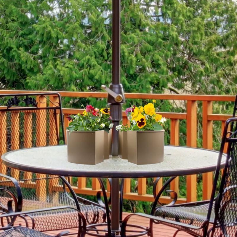 AuldHome Design Umbrella Planter for Patio Table w/ Umbrella Hole Enamelware Half Planter Pots