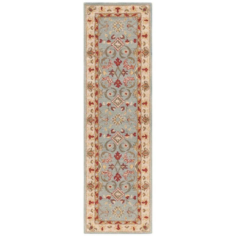 Elegant Floral Light Blue Hand-Tufted Wool Runner 27" x 15"