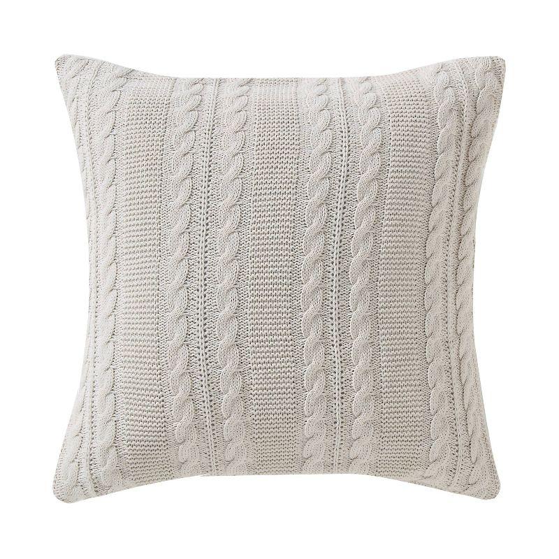 18"x18" Square Dublin Throw Pillow Ivory - VCNY: Cotton Knit, Cozy, Indoor Decor