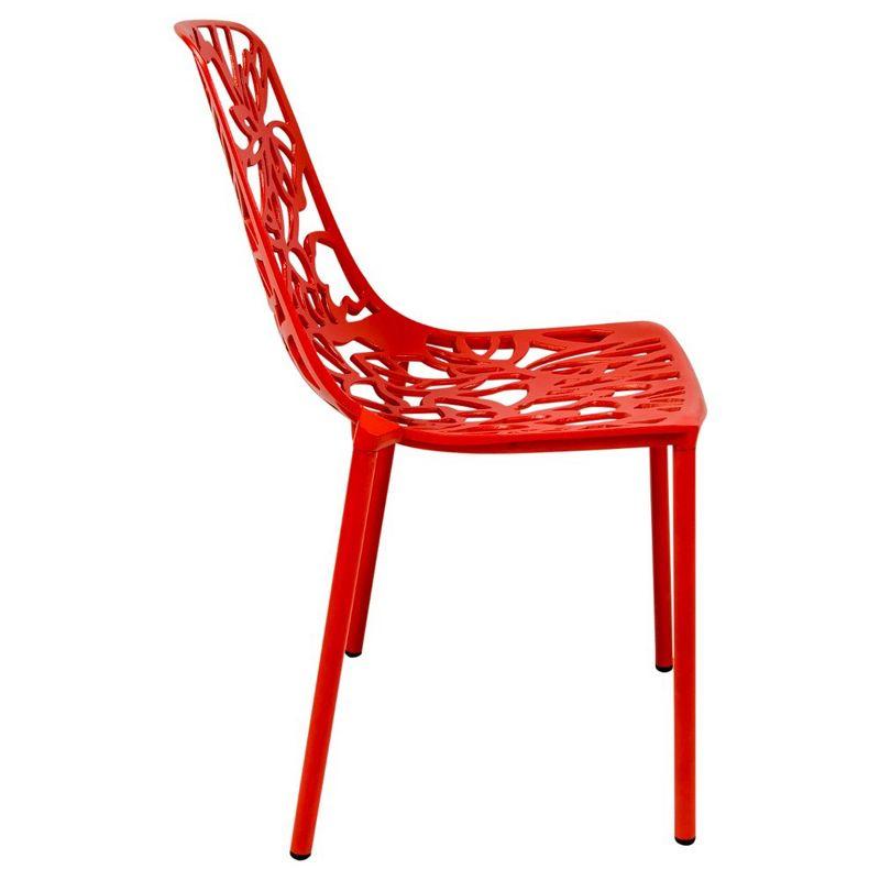 LeisureMod Devon Modern Aluminum Outdoor Stackable Dining Chair, Red