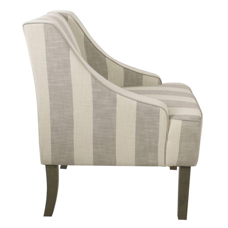 Classic Gray Stripe Swoop Armchair with Wood Legs