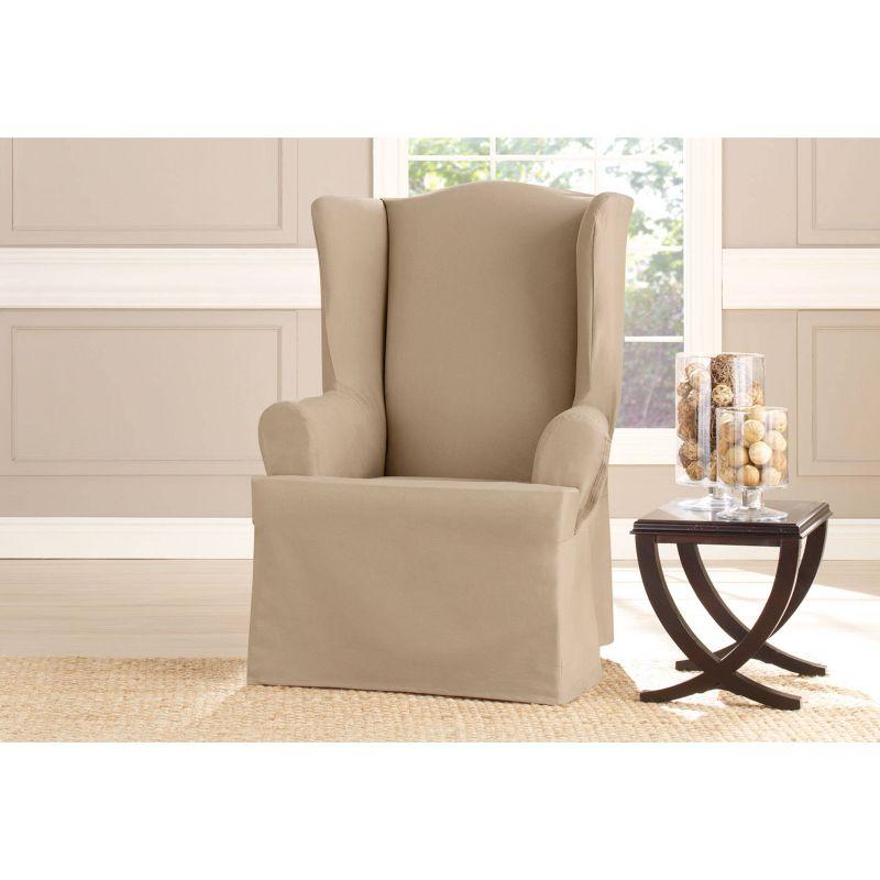 Khaki Heavyweight Cotton Duck Wingback Chair Slipcover