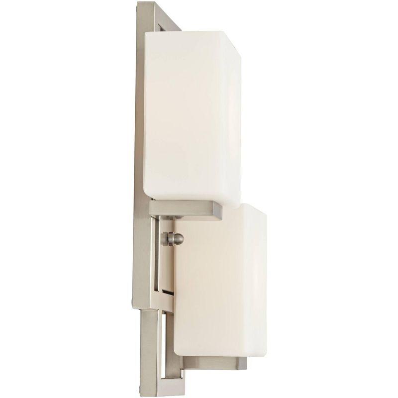 Possini Euro Design Modern Wall Light Sconce Brushed Nickel Hardwired 15 1/2" 2-Light Fixture Square Opal Glass Bedroom Bathroom