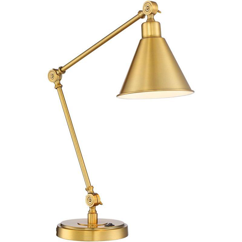 360 Lighting Wray Modern Desk Lamp 26 3/4" High Warm Brass Metal with USB Charging Port Adjustable Arm Head for Bedroom Living Room Bedside House Home