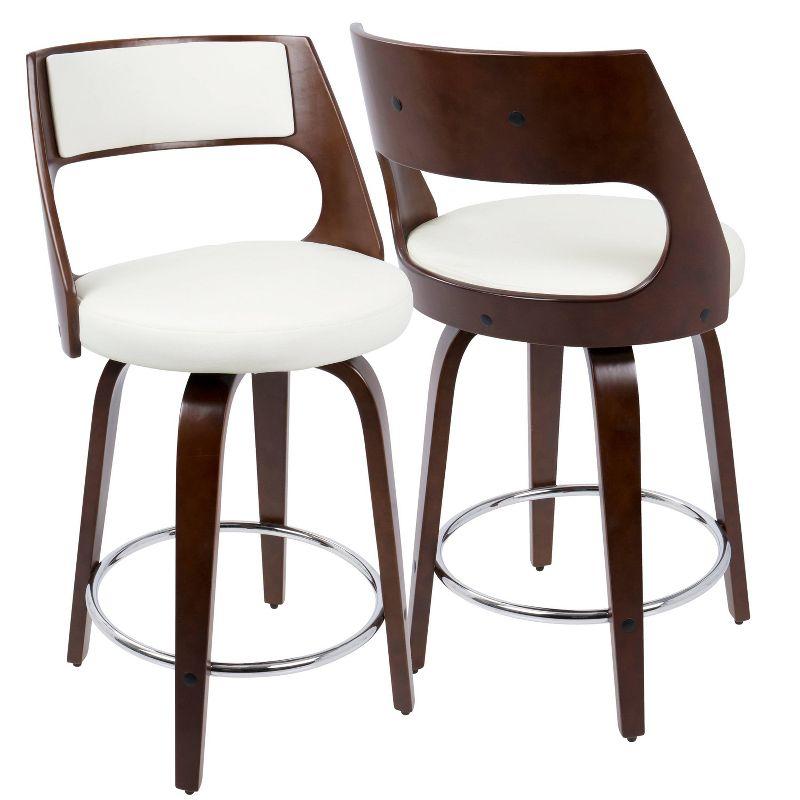 Set of 2 Cecina Upholstered Counter Height Barstools White/Cherry - Lumisource: Chrome Footrest, Swivel Seat, Wood Frame