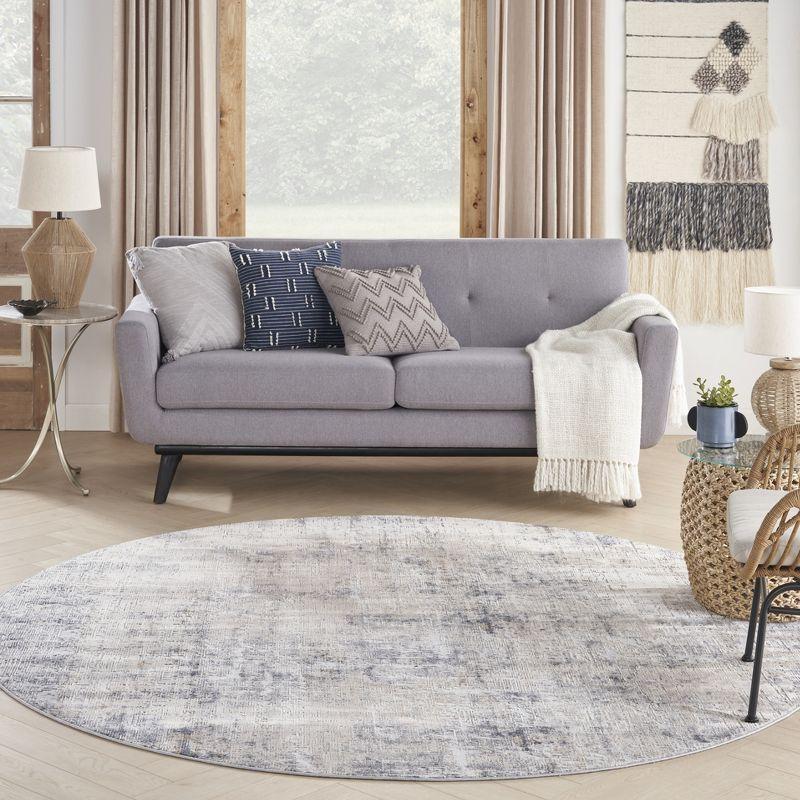 Abstract Grey & Beige Synthetic Round Area Rug, 7'10"