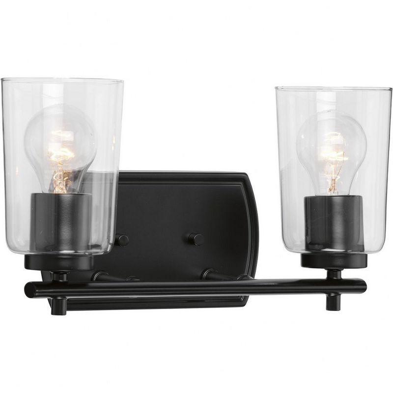 Progress Lighting Adley 2-Light Bath Wall Light, Black, Clear Glass Shades