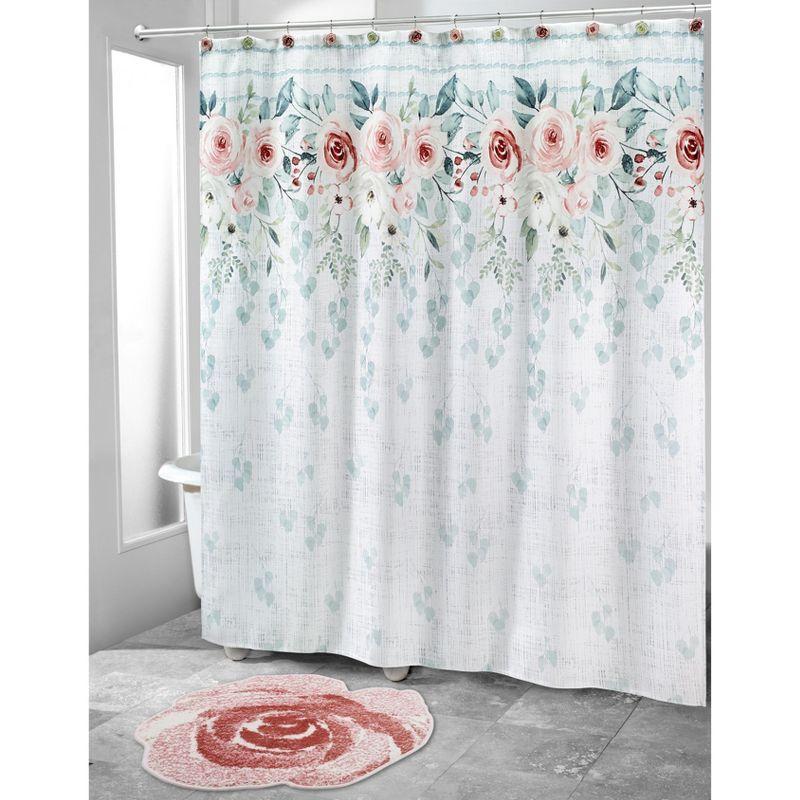 Floral Shower Curtain with Hooks Included