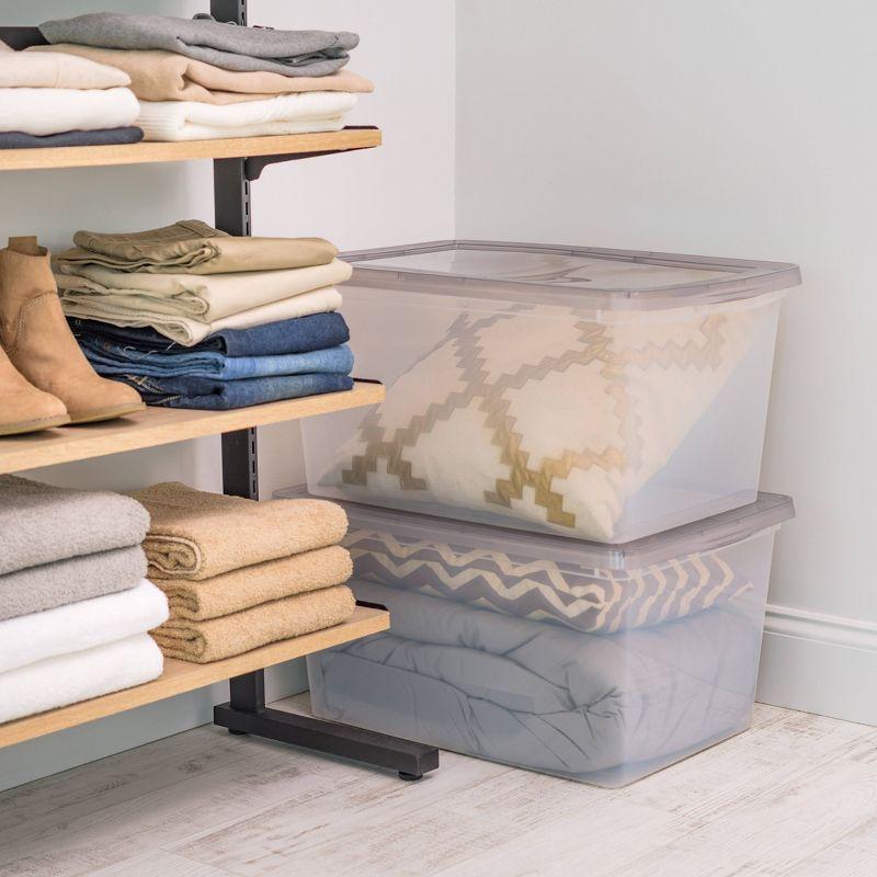 IRIS 58qt Snap Top Plastic Storage Bin: Clear, Stackable, Portable, Utility Storage Tubs & Totes, 24"x16.25"x12.125"