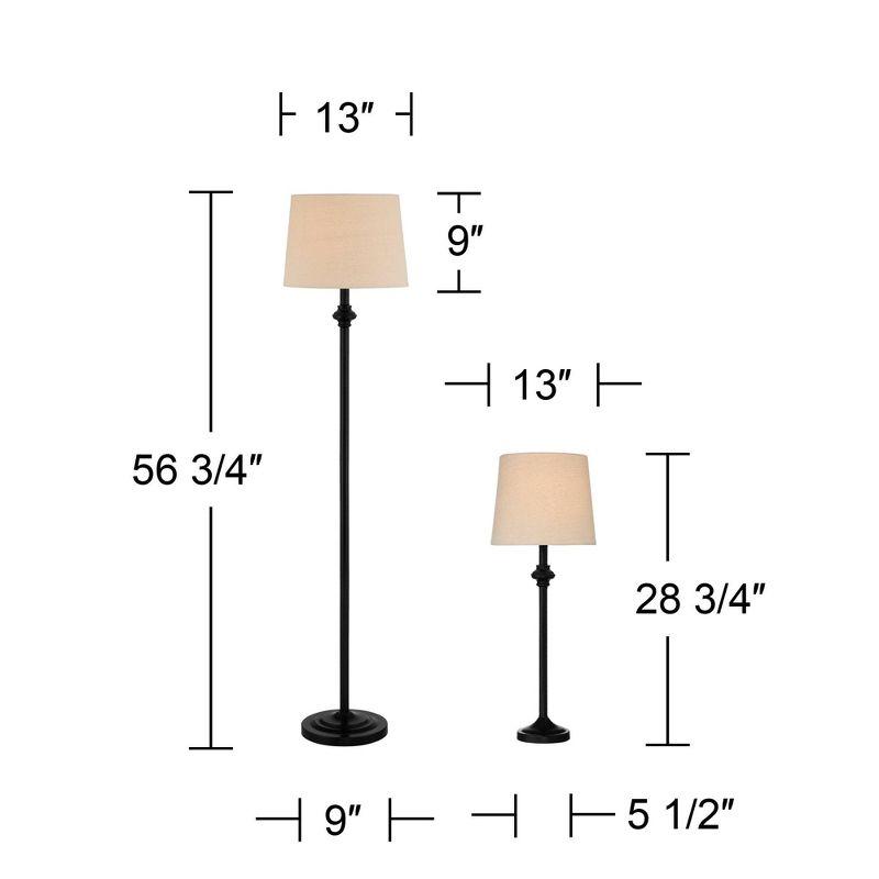 Carter 3-Piece Lamp Set with Black Metal Frame and Cream Fabric Shade