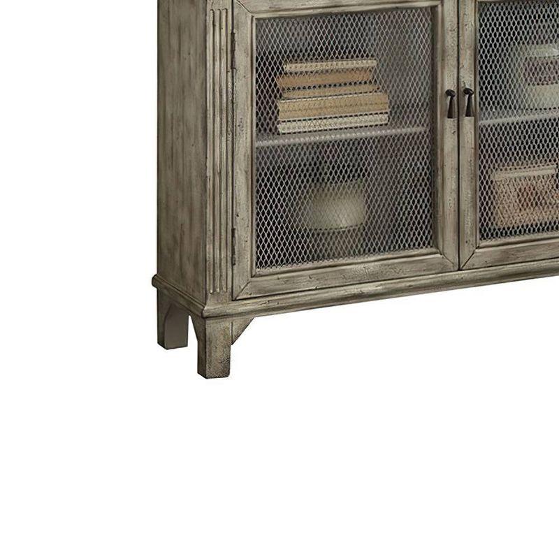 42" Vernon Accent Table Weathered Gray - Acme Furniture: Antique Finish, Mesh Cabinet Doors, Storage Shelves