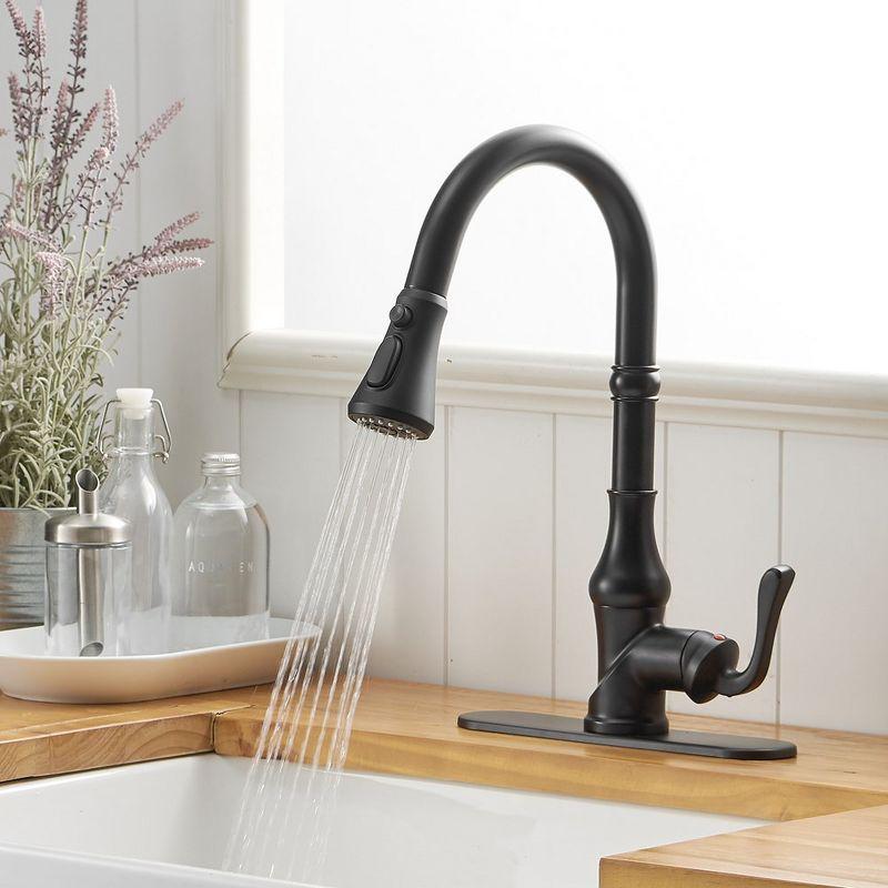 Single-Handle Pull-Down Sprayer 3 Spray High Arc Kitchen Faucet With Deck Plate