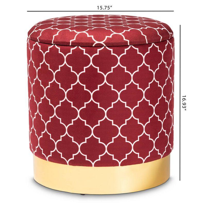 Serra Quatrefoil Velvet Upholstered Metal Storage Ottoman - Baxton Studio