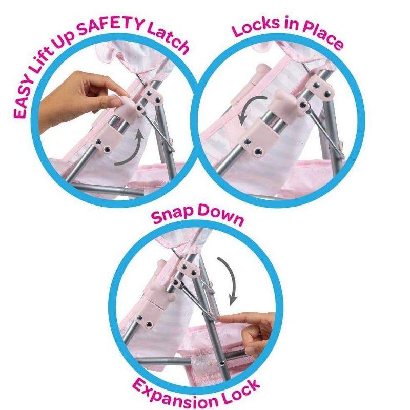 Adora Pastel Pink Heart Baby Doll Stroller with Umbrella Shade & Ruffle Trim