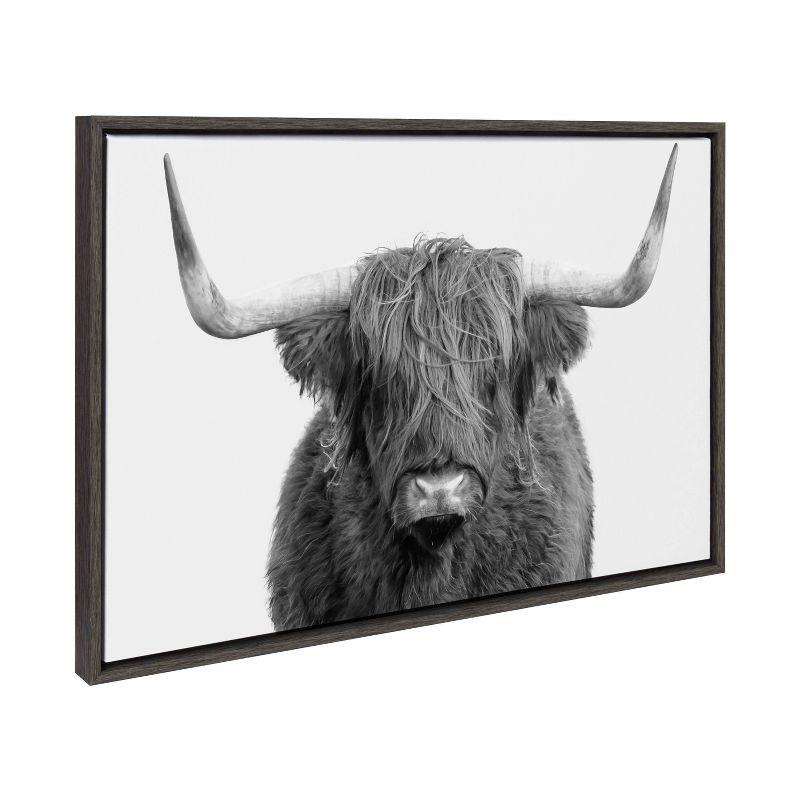 Gray Highland Cow Animal Canvas Print for Kids Nursery