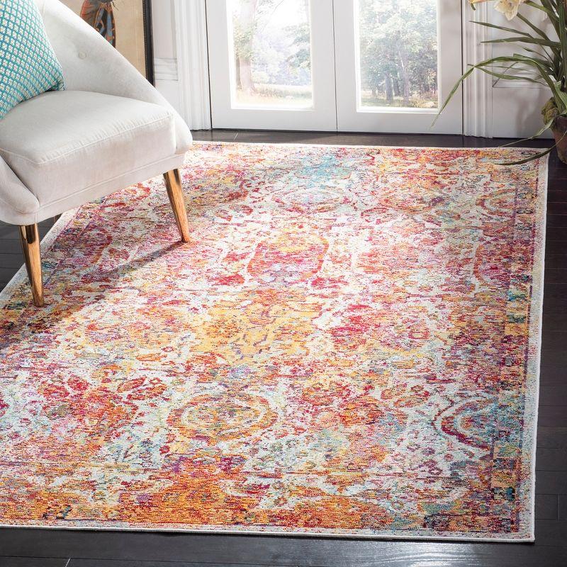 Light Blue and Orange Floral Motif Synthetic Area Rug 4' x 6'