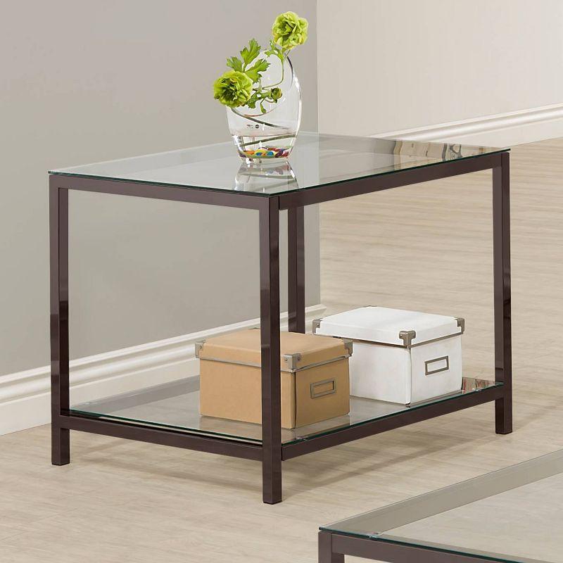 Trini End Table with Glass Top and Shelf Black Nickel - Coaster