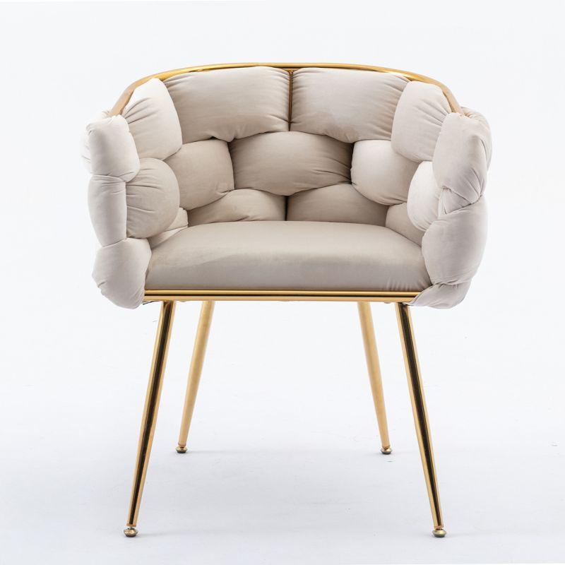 1 PC Modern Velvet Upholstered Accent Chair with Curved Tufted Backrest, Beige-ModernLuxe