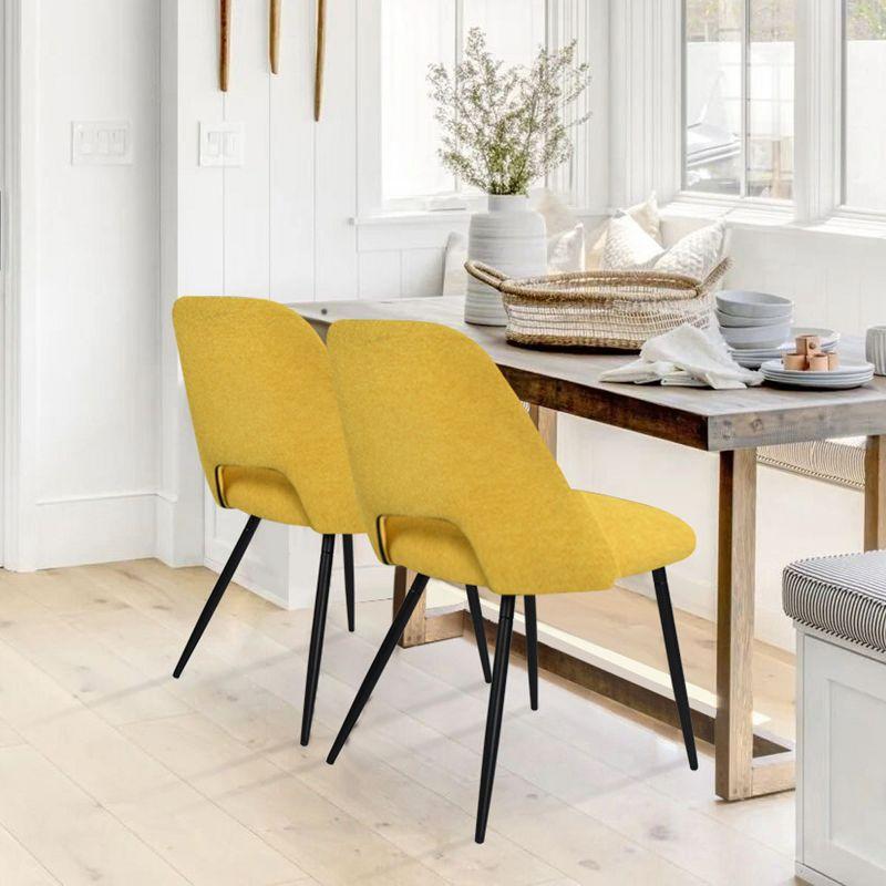 Yellow Upholstered Side Chair with Cutout Back and Black Legs