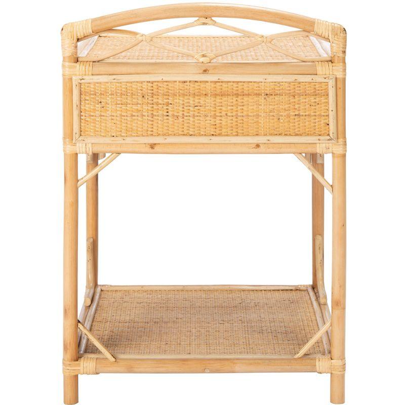 Natural Wood and Rattan Coastal Nightstand with Drawer