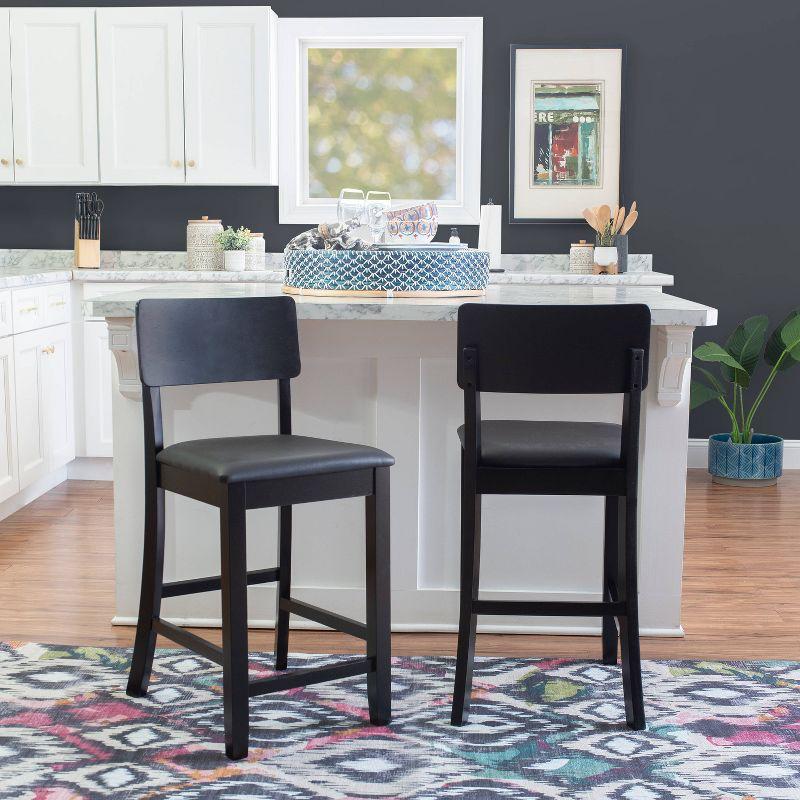 Linon Torino Faux Leather Contemporary 24" Padded Seat Counter Height Barstool Hardwood/Black: Modern Design, Solid Back