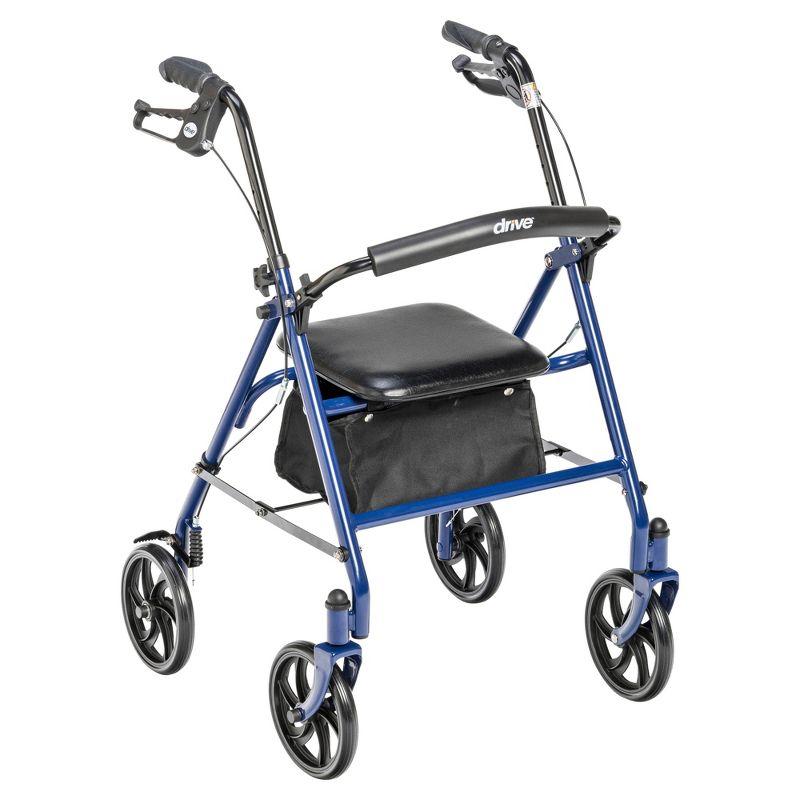 Blue Four Wheel Rollator Walker with Padded Seat and Backrest