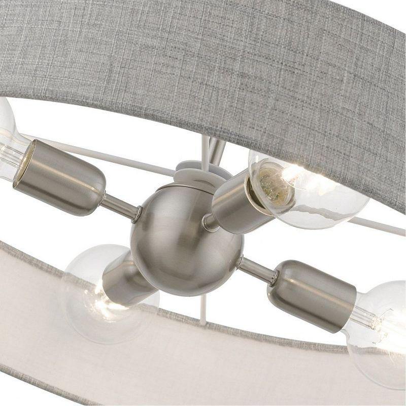 Elmhurst Brushed Nickel 4-Light Indoor Drum Pendant with Shiny White Accents