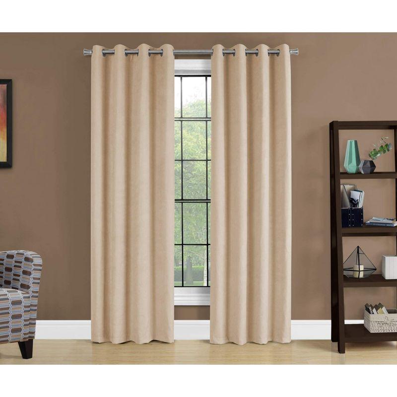 Monarch Specialties Curtain Panel 2Pcs Set  Room Darkening Grommet Living Room Bedroom Kitchen Micro Suede Polyester Beige Contemporary Modern