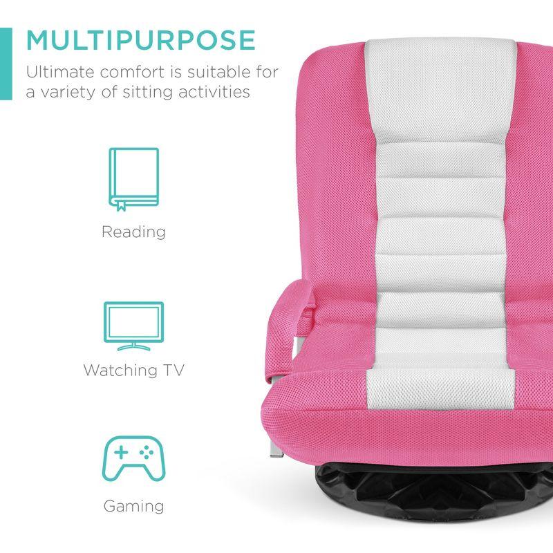 Best Choice Products 360-Degree Swivel Gaming Floor Chair w/ Armrest Handles, Foldable Adjustable Backrest - Pink/White
