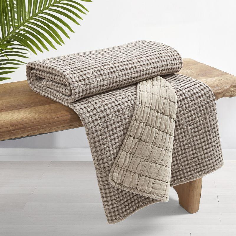 Luxe Taupe Cotton Sherpa Reversible Waffle Throw 50x60