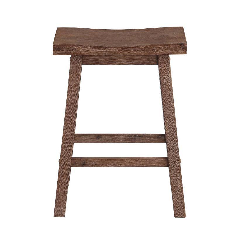 Wooden Frame Saddle Seat Counter Height Stool Brown - Benzara: Transitional Style, Grain Detail, Solid Hardwood