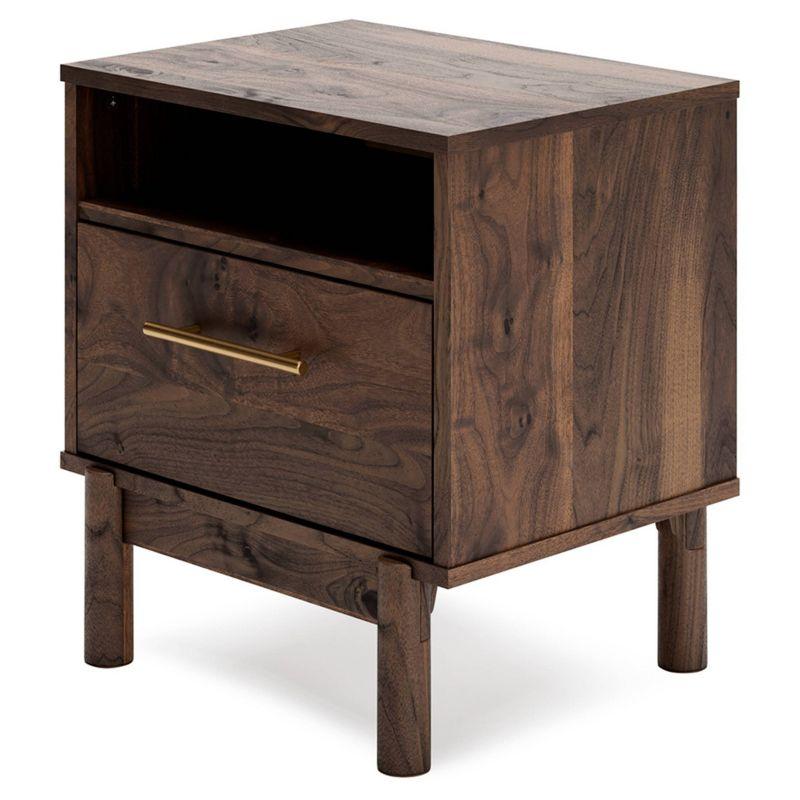 Calverson Nightstand Brown/Beige: Industrial Bedside Table with Storage, Metal Glides - Signature Design by Ashley