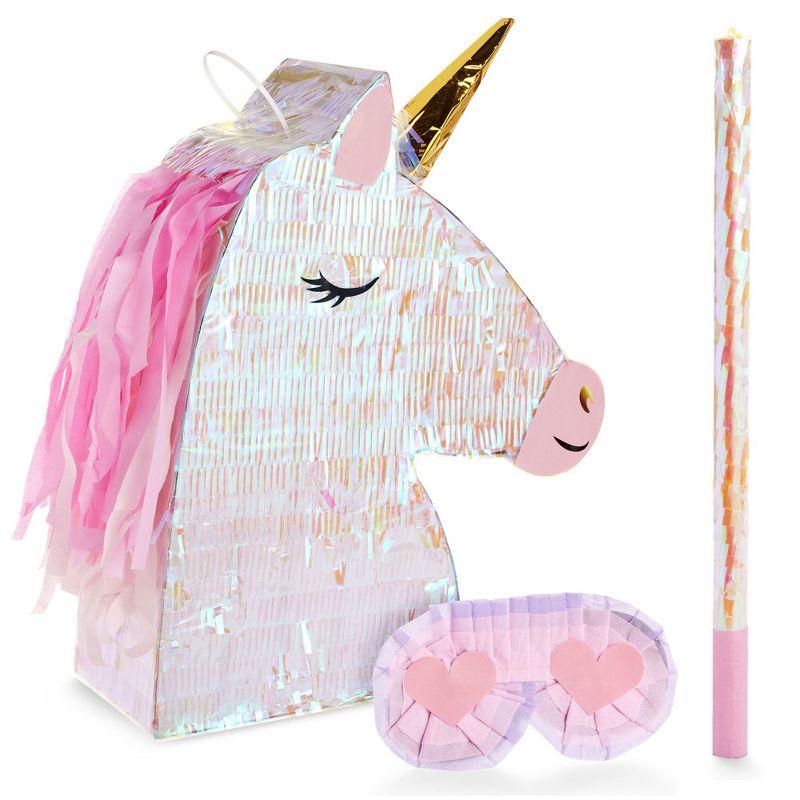 Blue Panda Large Unicorn Pinata Kit with Blindfold and Stick for Girls Birthday Party, 14 x 20 x 5 In, 3 Pieces