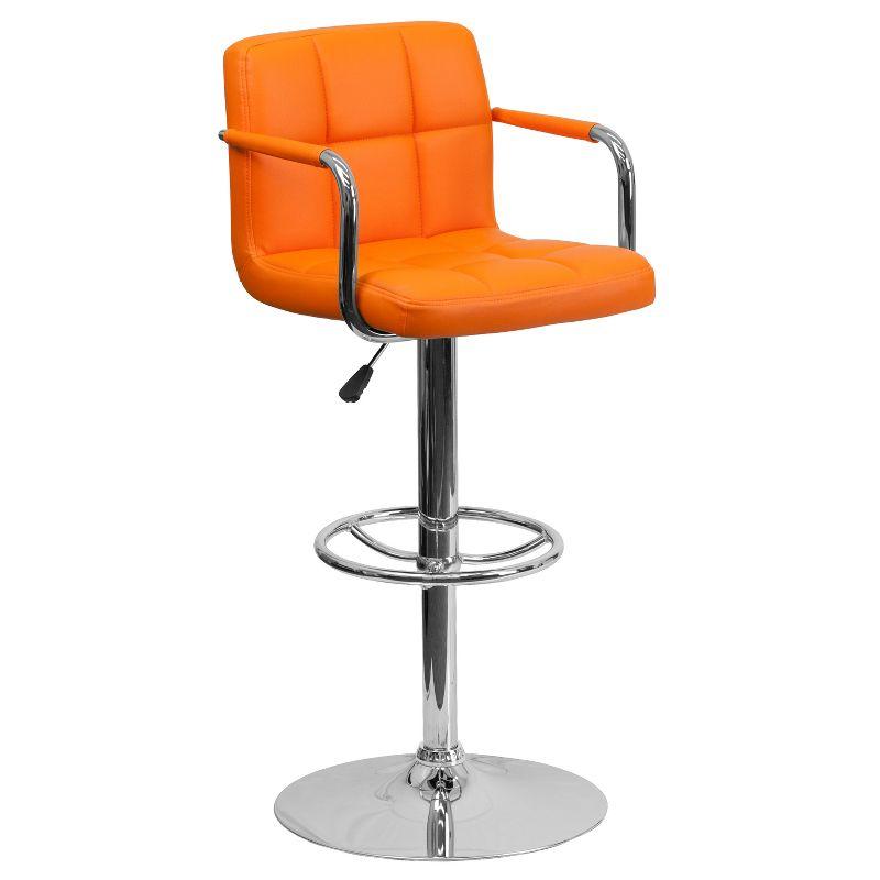 Flash Furniture Contemporary Quilted Vinyl Adjustable Height Barstool with Arms and Chrome Base
