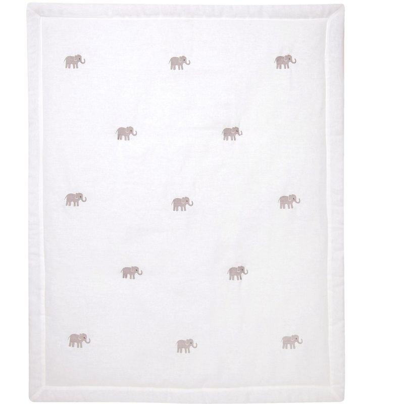 Creamy White Linen Baby Quilt with Gray Elephants