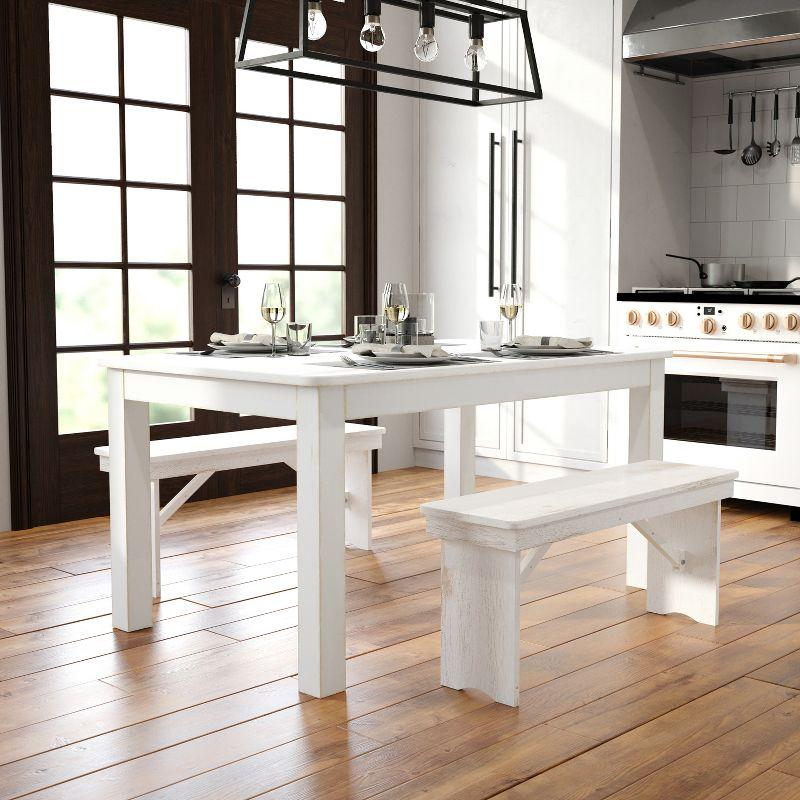 65" Antique Rustic White Reclaimed Wood Farmhouse Dining Table