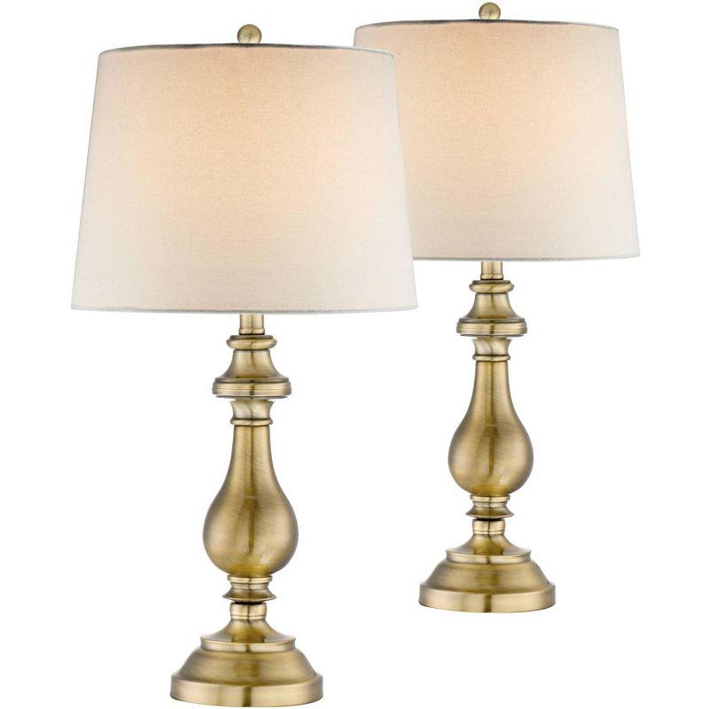 Fairlee Antique Brass Candlestick Table Lamps Set of 2 with White Drum Shade