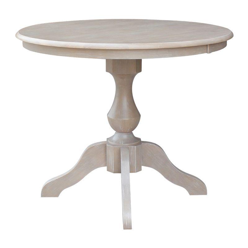 36"x36" Solid Wood Round Pedestal Dining Table Washed Gray Taupe - International Concepts: For 4, Non-Extension