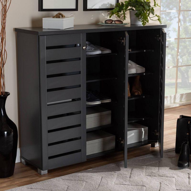 Adalwin Dark Gray 3-Door Wooden Shoe Storage Cabinet